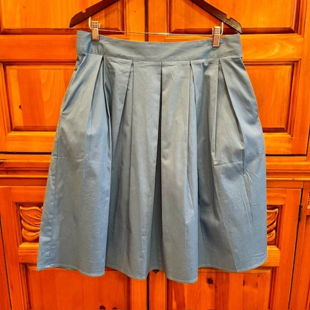 Gistunm Pleated A-Line Vintage Midi Skirt Women's - Federal Blue - Size L